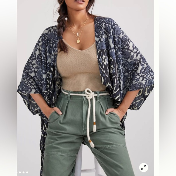 Anthropologie In Our Nature Kimono Top Cardigan Ikat Midnight One Size. E34 - Picture 6 of 16